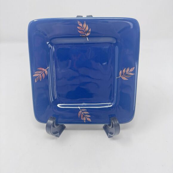 Vintage Bath & Body Works Ceramic Plate Holiday Edition 1999 Blue Gold Leaf - Picture 1 of 4